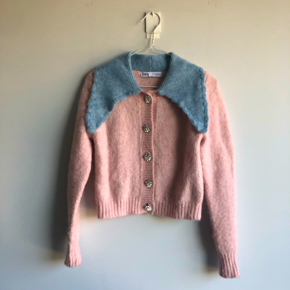 NWOT Zara Pastel Colors Embellished Large Buttons Cardigan